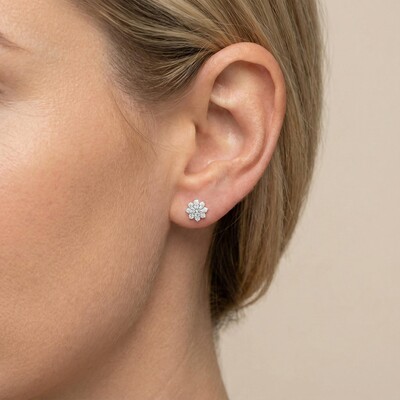 S925 Silver Sunflower Stud Earrings