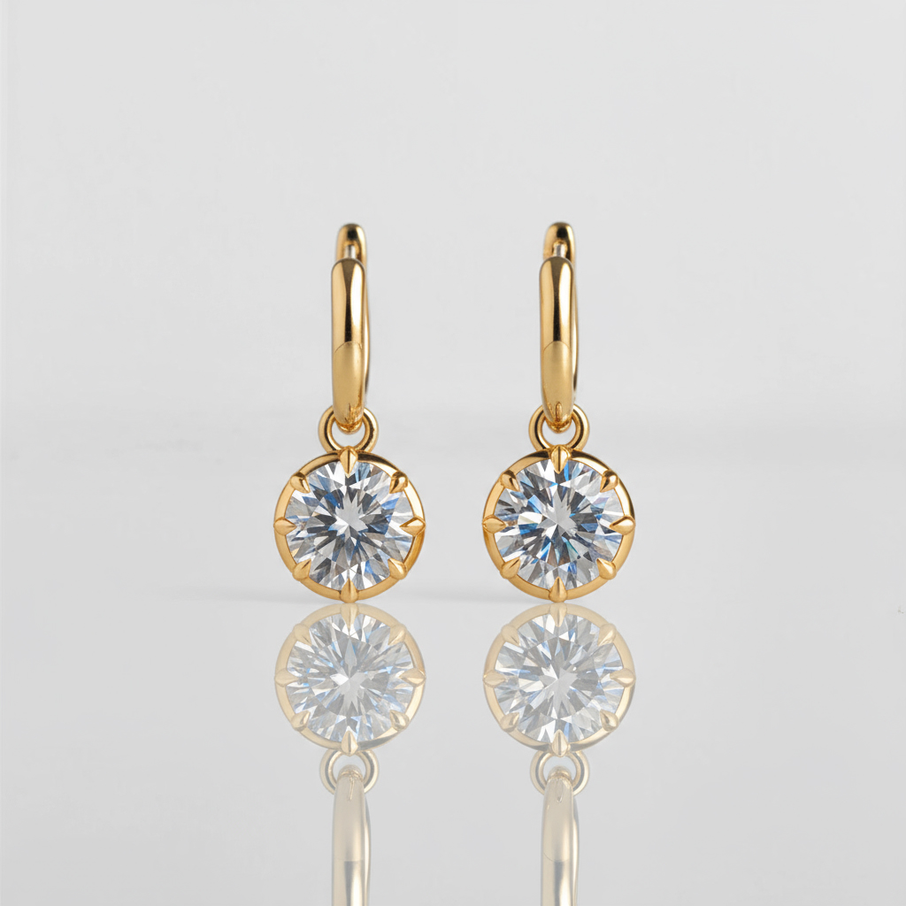 S925 Silver 1CT Round Diamond Bezel Hoop Earrings