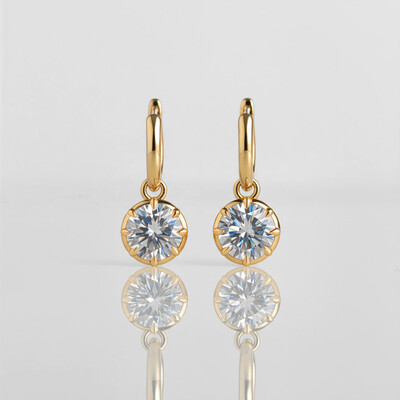 S925 Silver 1CT Round Diamond Bezel Hoop Earrings