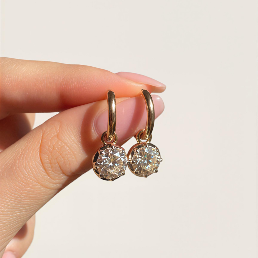 S925 Silver 1CT Round Diamond Bezel Hoop Earrings