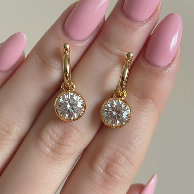 S925 Silver 1CT Round Diamond Bezel Hoop Earrings