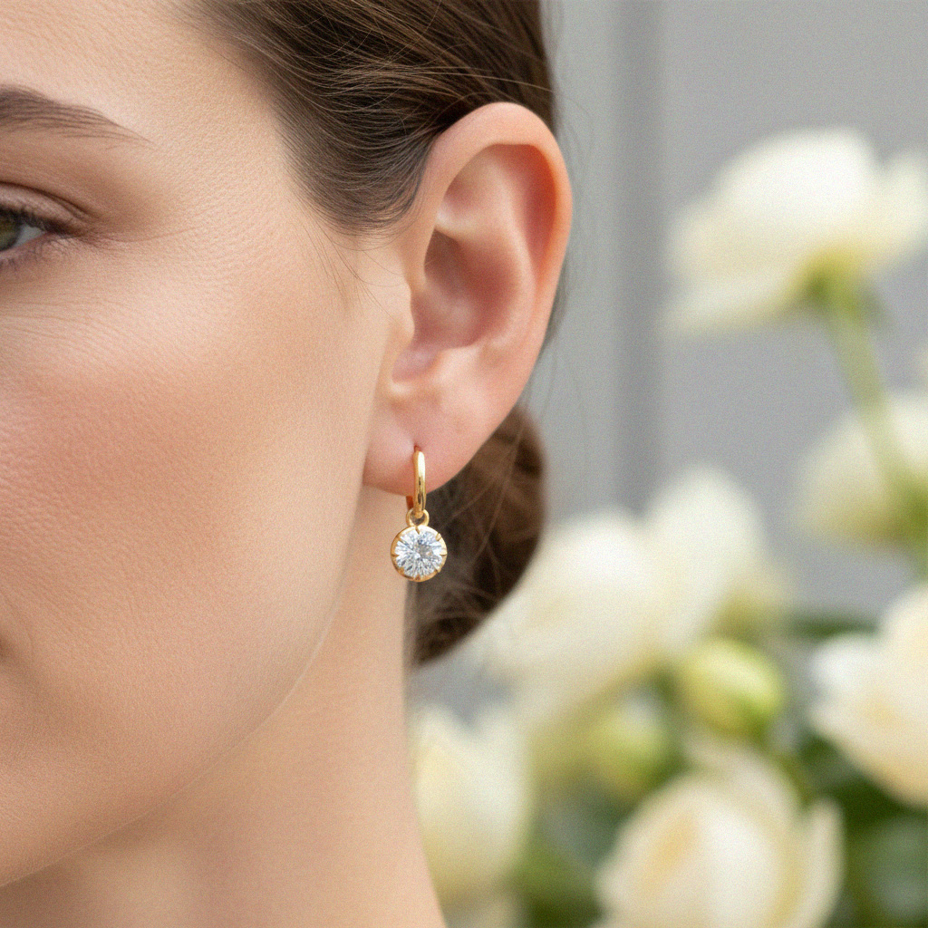 S925 Silver 1CT Round Diamond Bezel Hoop Earrings