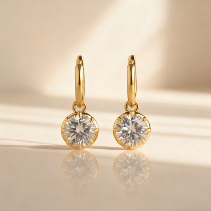 S925 Silver 1CT Round Diamond Bezel Hoop Earrings