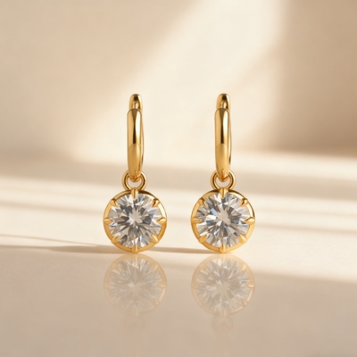 S925 Silver 1CT Round Diamond Bezel Hoop Earrings