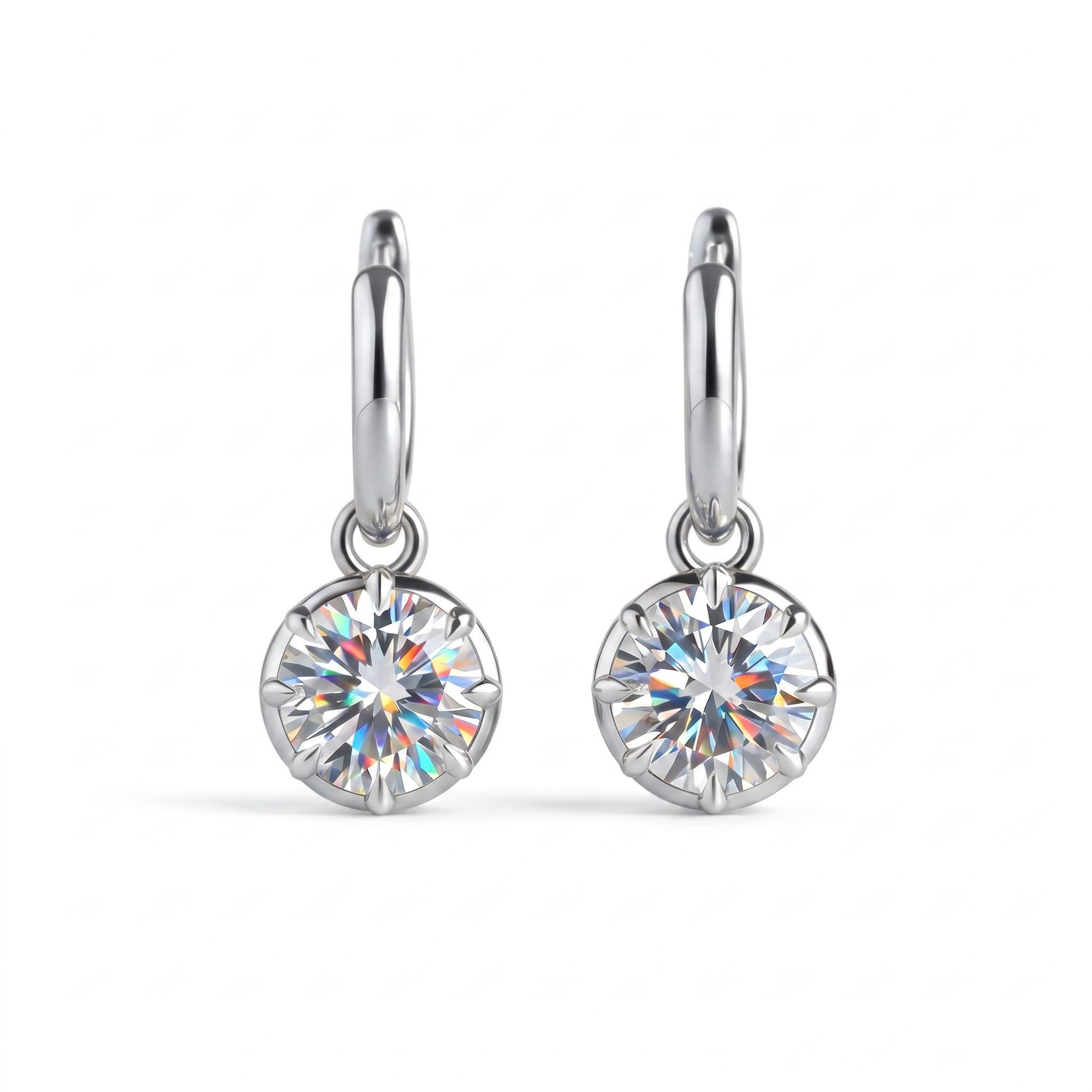 S925 Silver 1CT Round Diamond Bezel Hoop Earrings