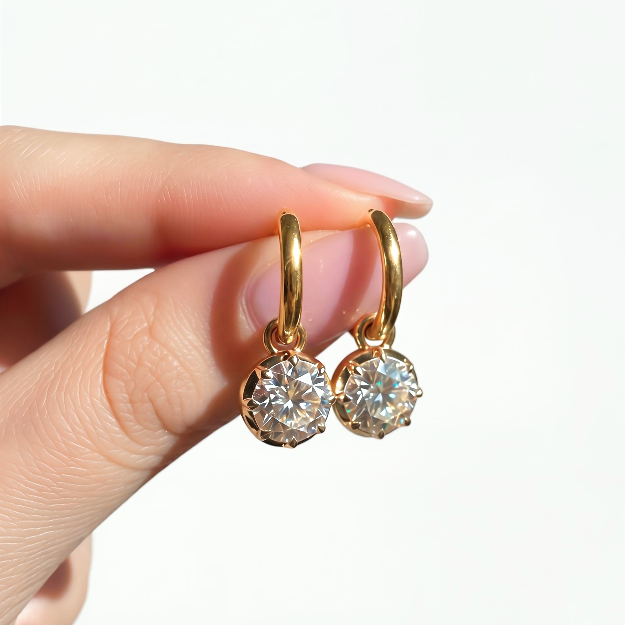 S925 Silver 1CT Round Diamond Bezel Hoop Earrings