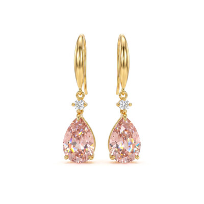 S925 Silver Pink Pear Diamond Drop Earrings