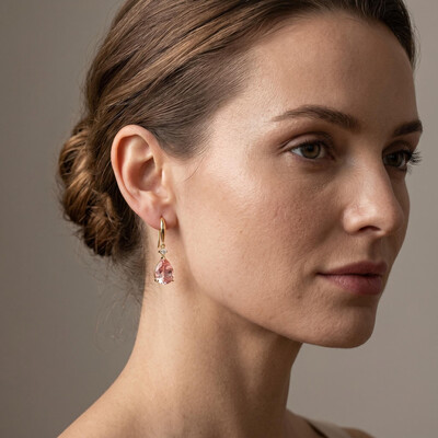 S925 Silver Pink Pear Diamond Drop Earrings