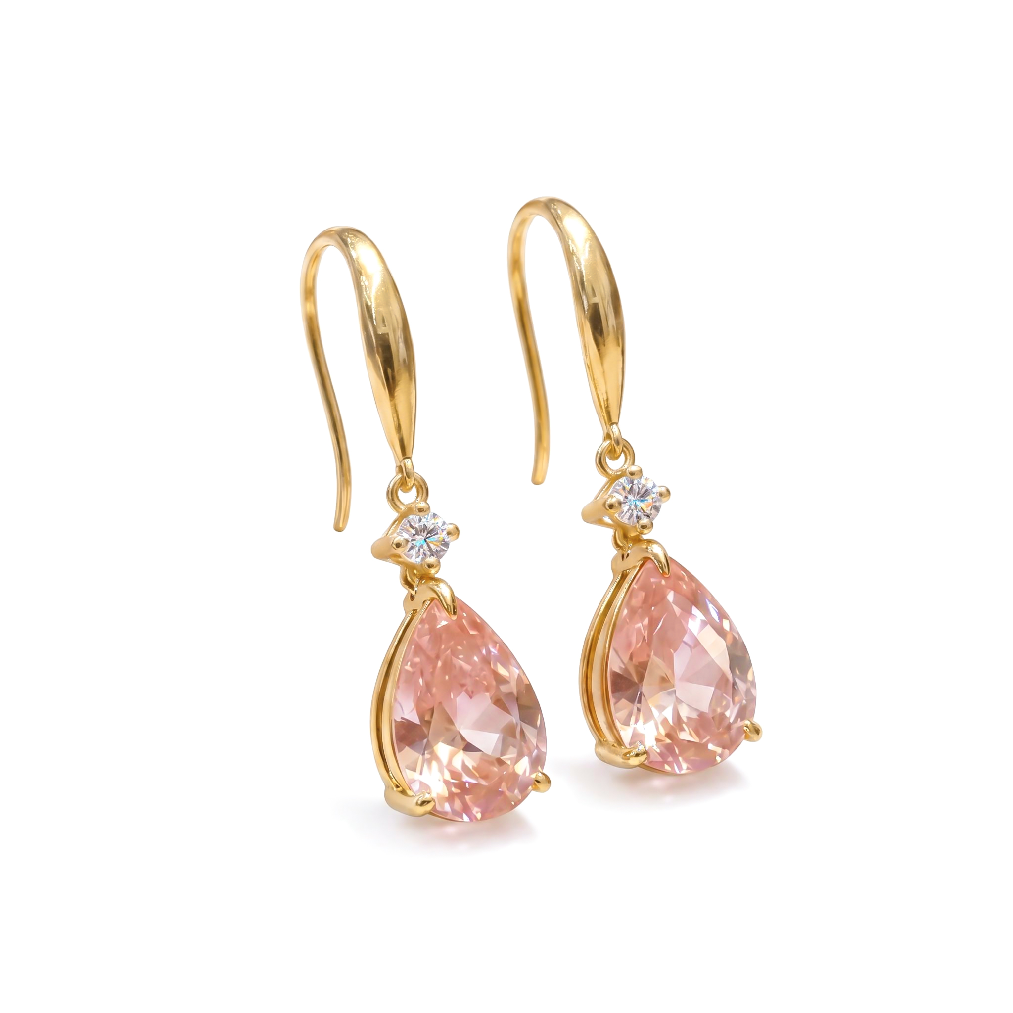 S925 Silver Pink Pear Diamond Drop Earrings