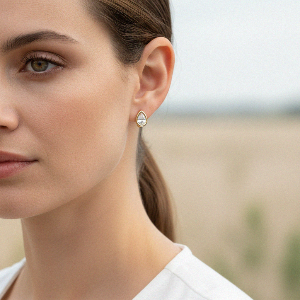 S925 Silver 1CT Pear Diamond Bezel Hoop Earrings