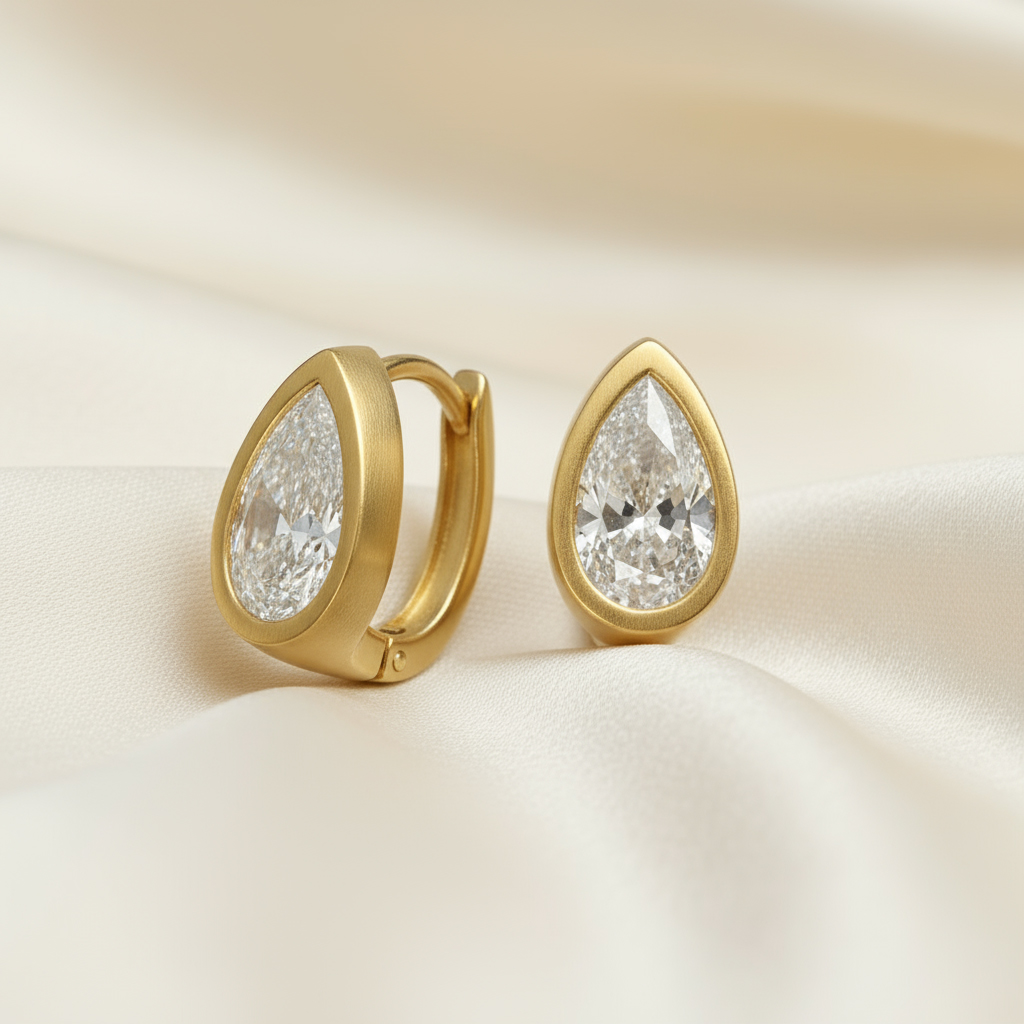 S925 Silver 1CT Pear Diamond Bezel Hoop Earrings