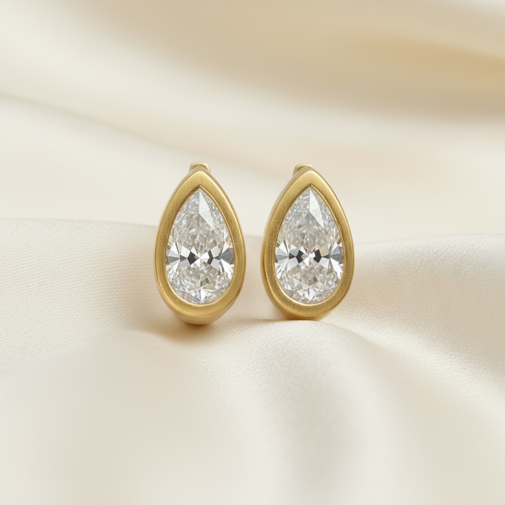 S925 Silver 1CT Pear Diamond Bezel Hoop Earrings