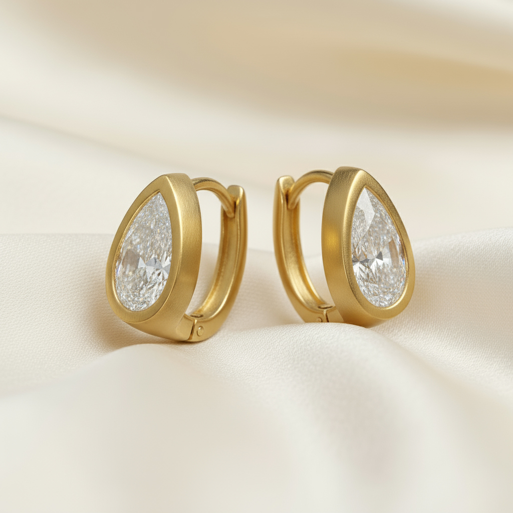 S925 Silver 1CT Pear Diamond Bezel Hoop Earrings