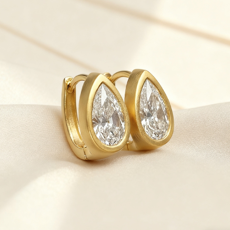 S925 Silver 1CT Pear Diamond Bezel Hoop Earrings