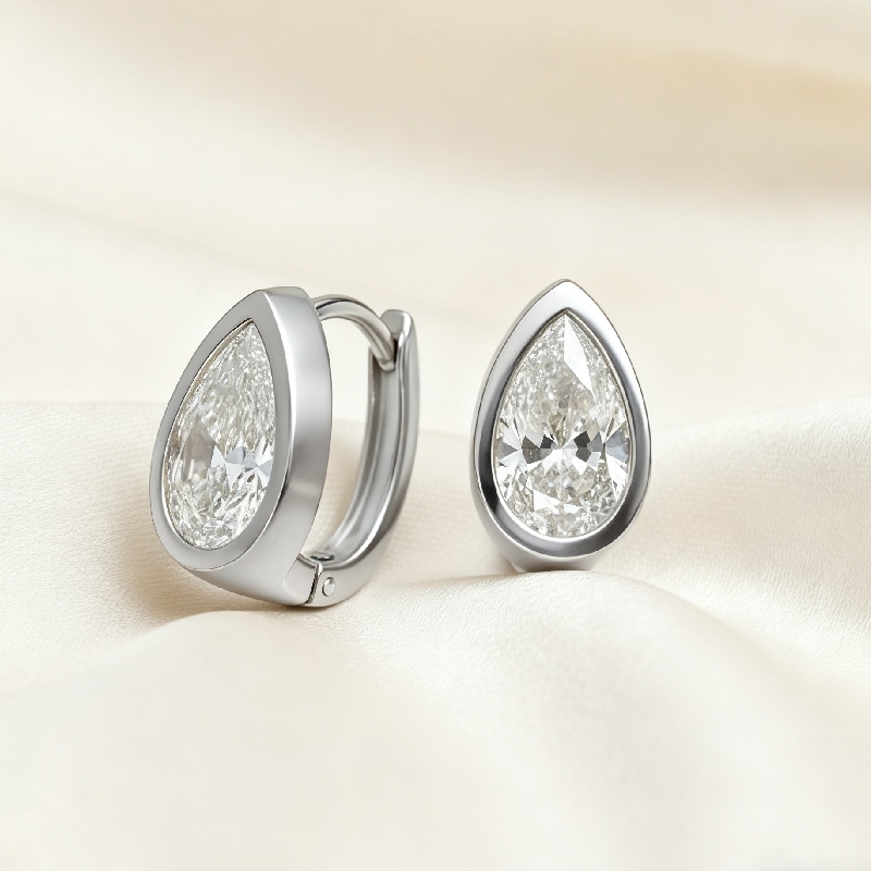 S925 Silver 1CT Pear Diamond Bezel Hoop Earrings