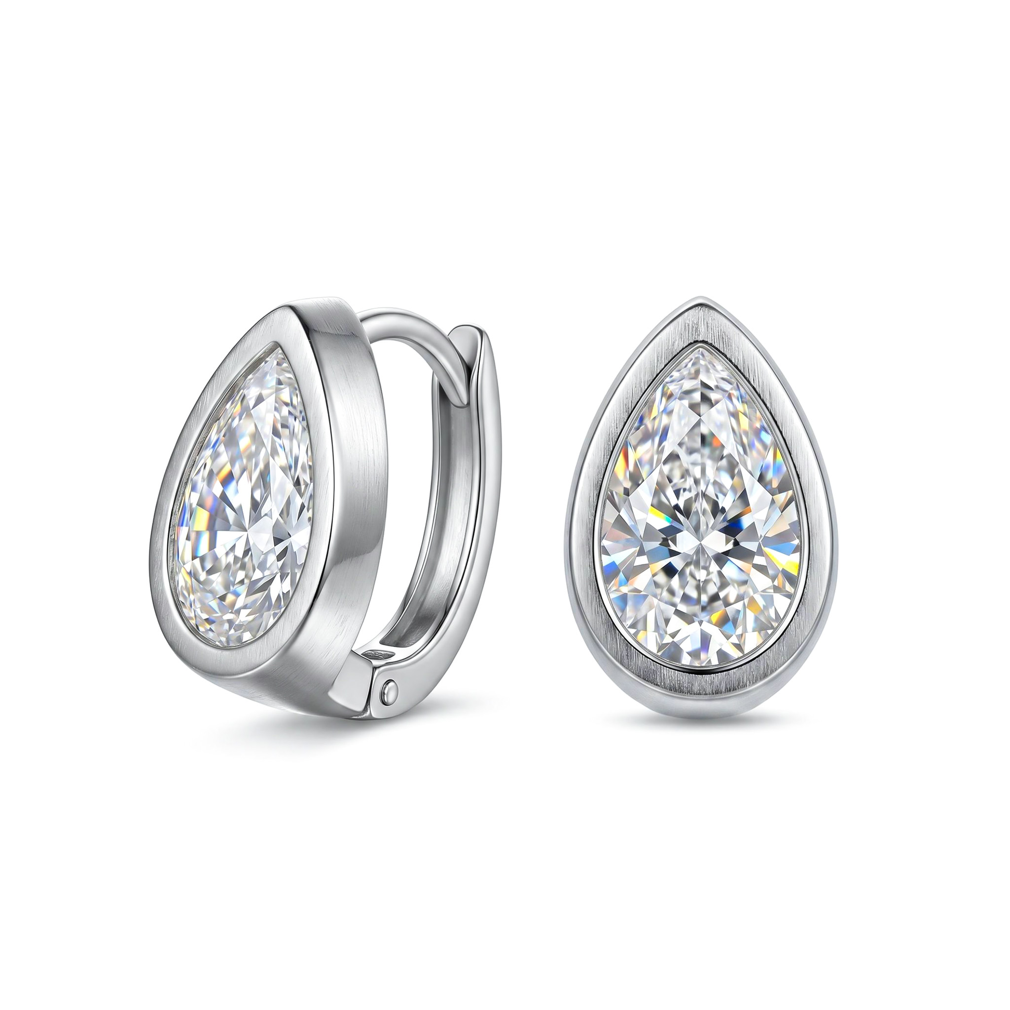 S925 Silver 1CT Pear Diamond Bezel Hoop Earrings