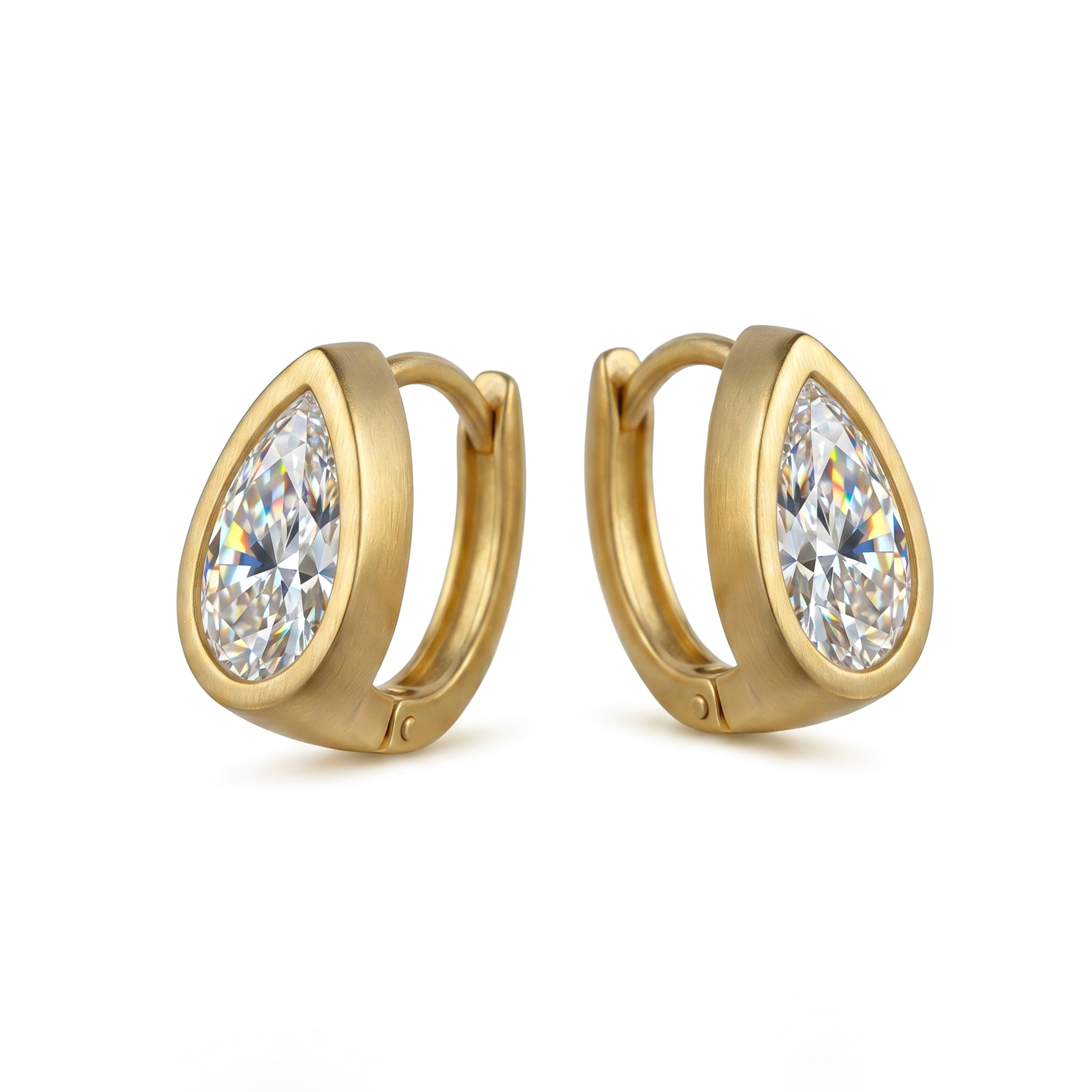 S925 Silver 1CT Pear Diamond Bezel Hoop Earrings