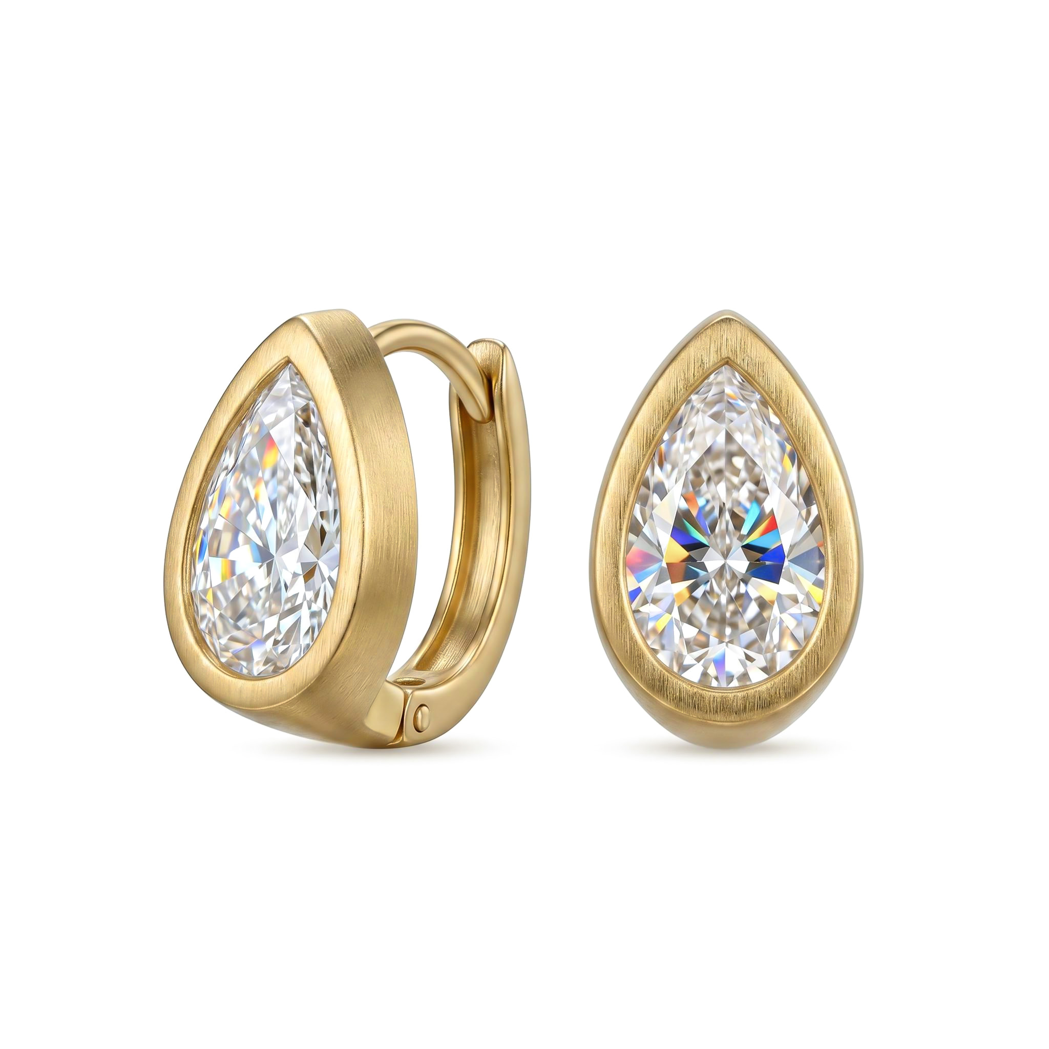 S925 Silver 1CT Pear Diamond Bezel Hoop Earrings