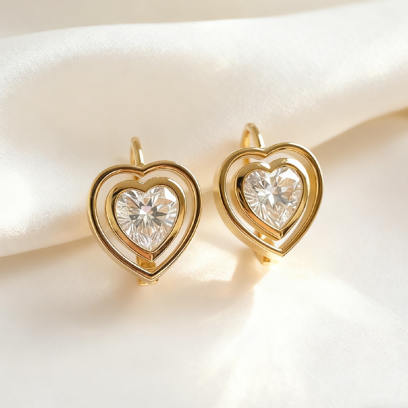 S925 Silver 1CT Heart Diamond Hoop Earrings