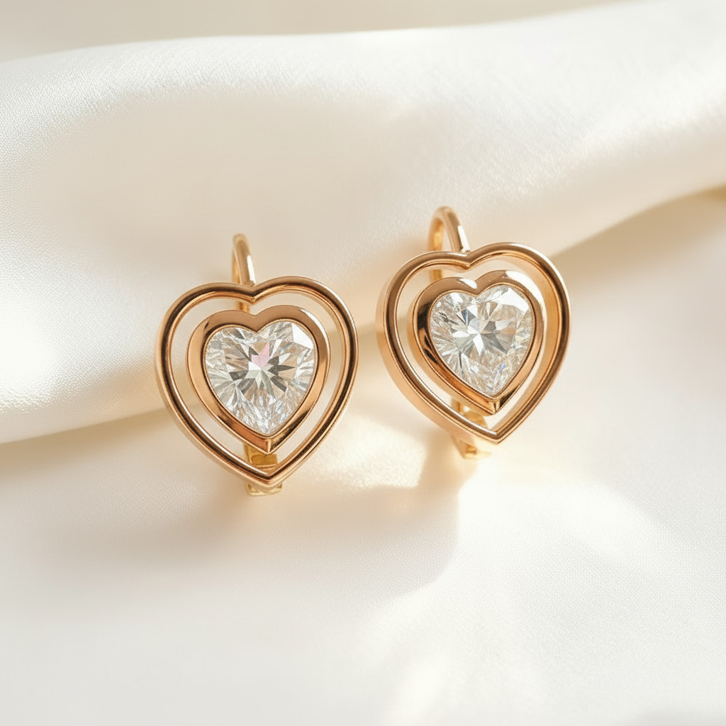 S925 Silver 1CT Heart Diamond Hoop Earrings