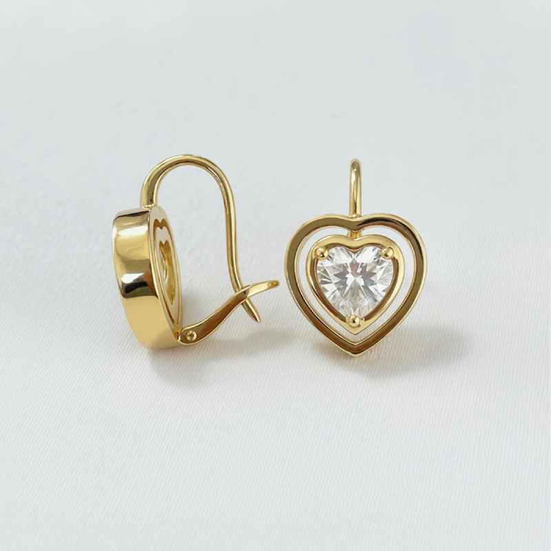 S925 Silver 1CT Heart Diamond Hoop Earrings