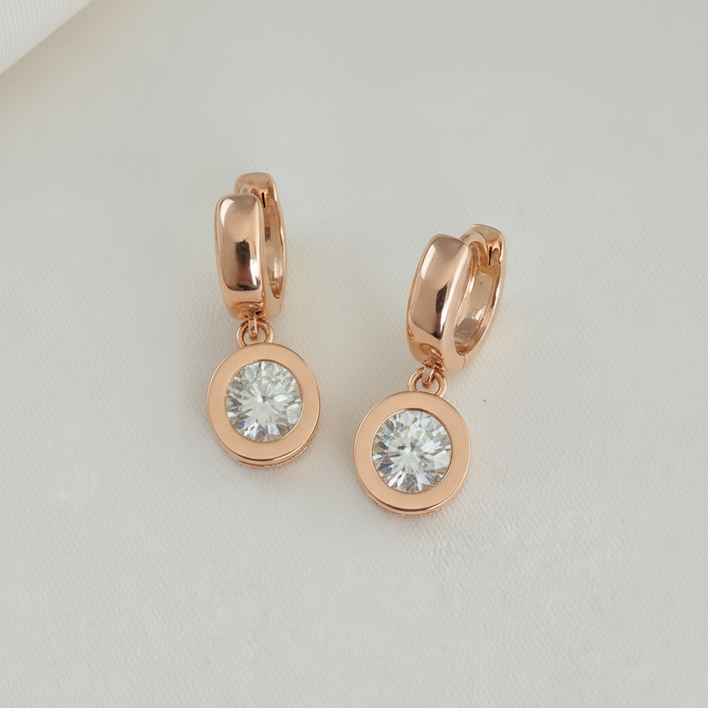 S925 Silver 1CT Round Diamond Bezel Hoop Earrings