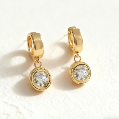 S925 Silver 1CT Round Diamond Bezel Hoop Earrings