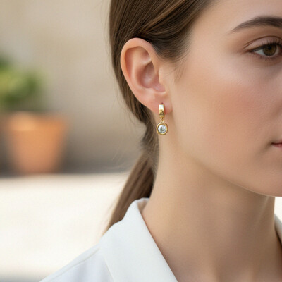 S925 Silver 1CT Round Diamond Bezel Hoop Earrings