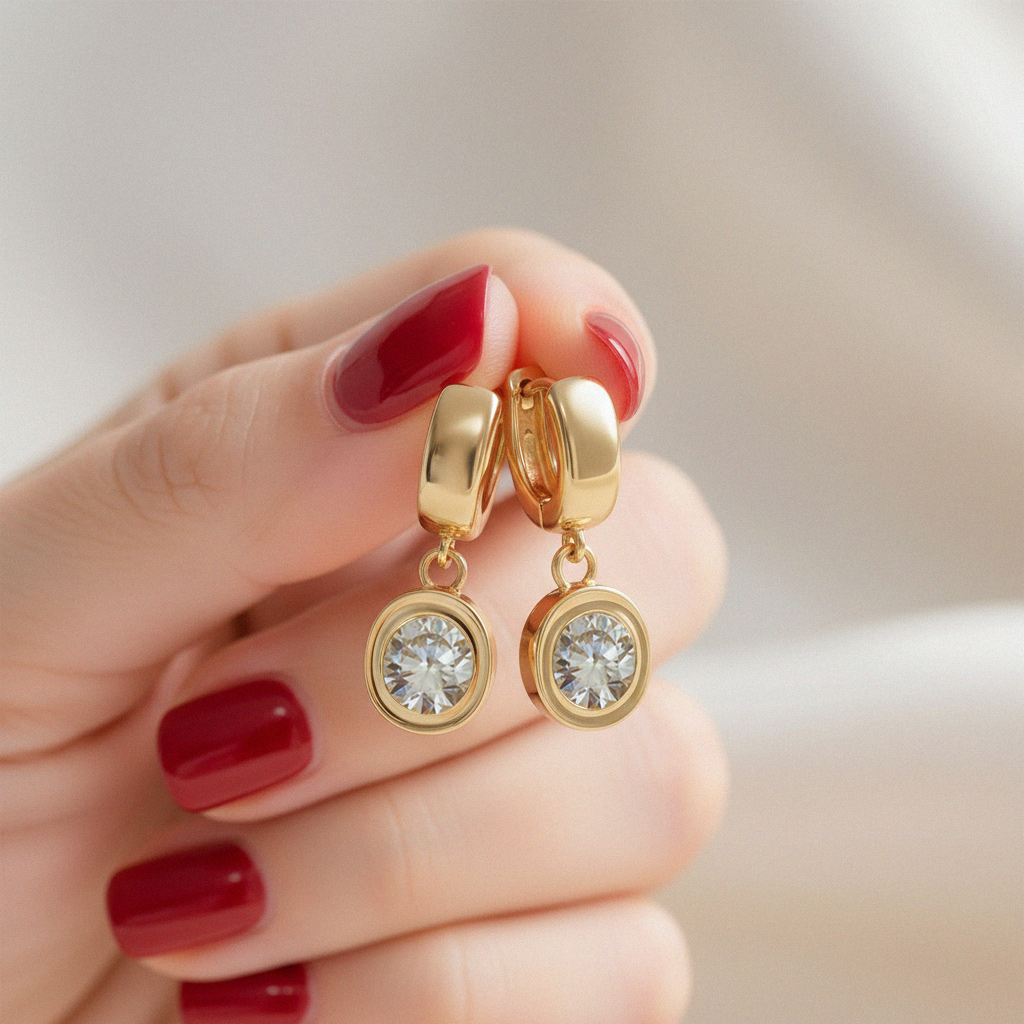 S925 Silver 1CT Round Diamond Bezel Hoop Earrings