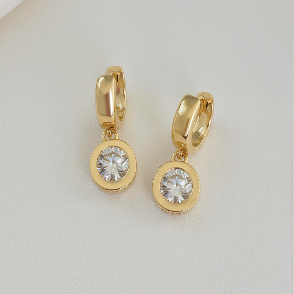 S925 Silver 1CT Round Diamond Bezel Hoop Earrings