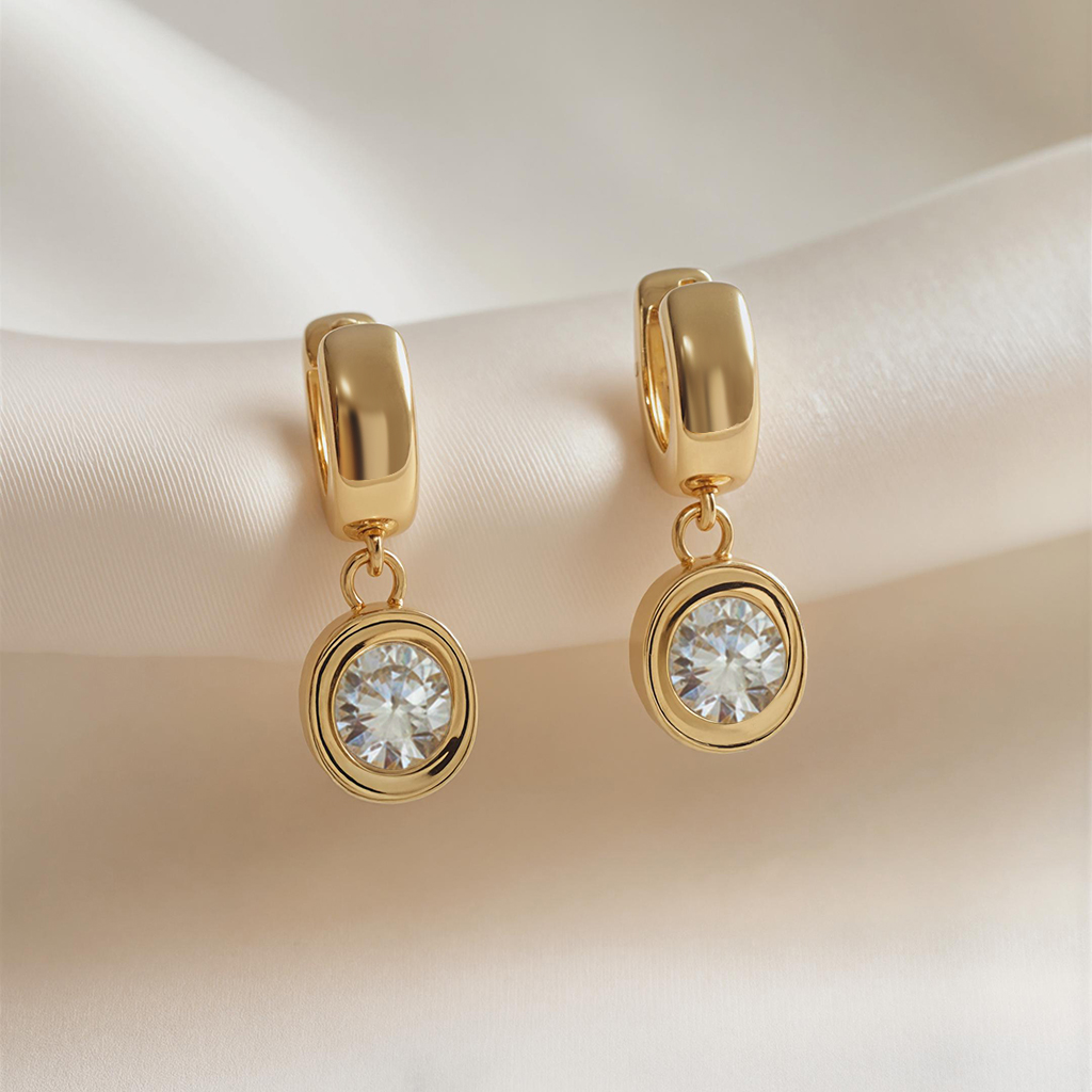 S925 Silver 1CT Round Diamond Bezel Hoop Earrings