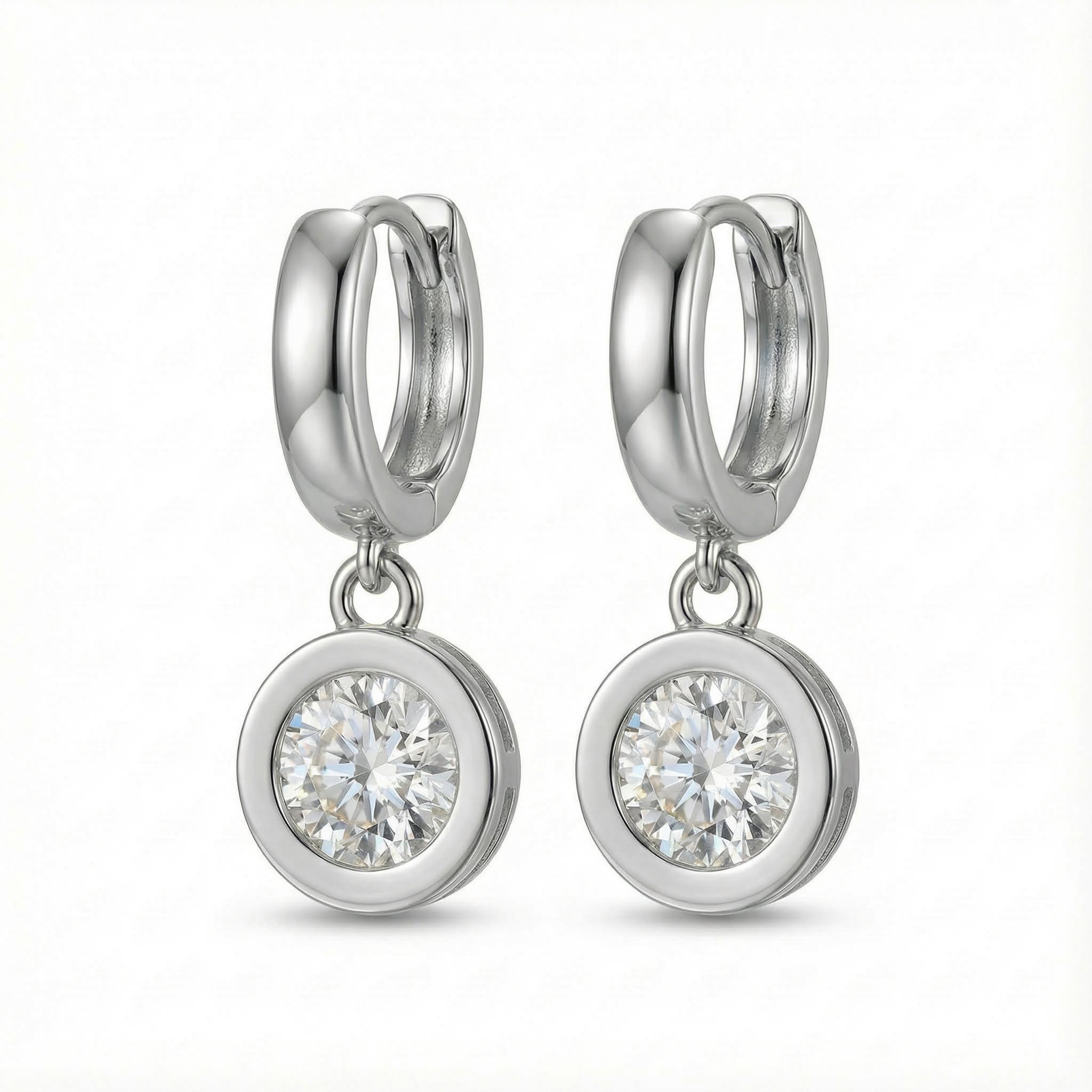 S925 Silver 1CT Round Diamond Bezel Hoop Earrings S925 Silver 1CT Round Diamond Bezel Hoop Earrings