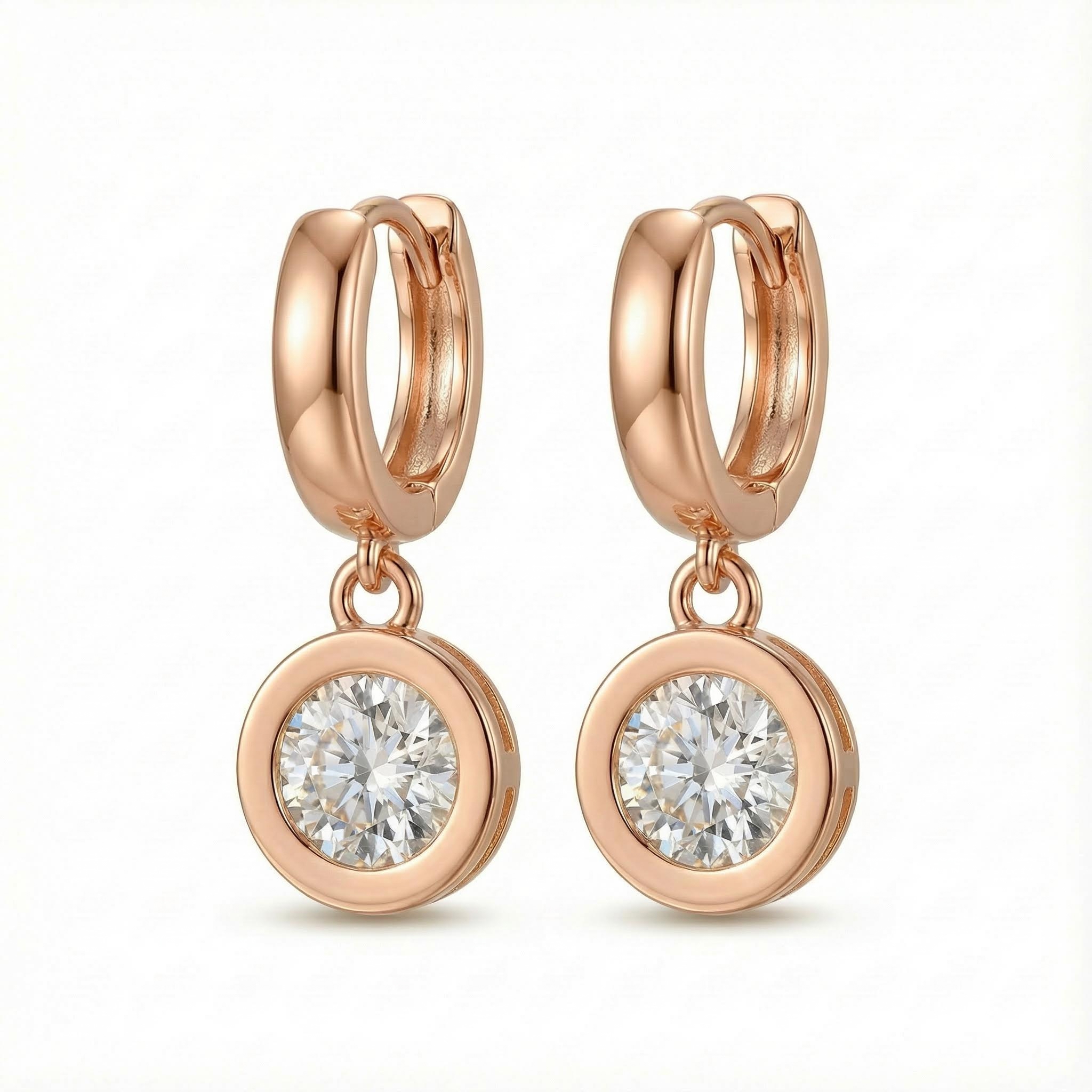 S925 Silver 1CT Round Diamond Bezel Hoop Earrings S925 Silver 1CT Round Diamond Bezel Hoop Earrings