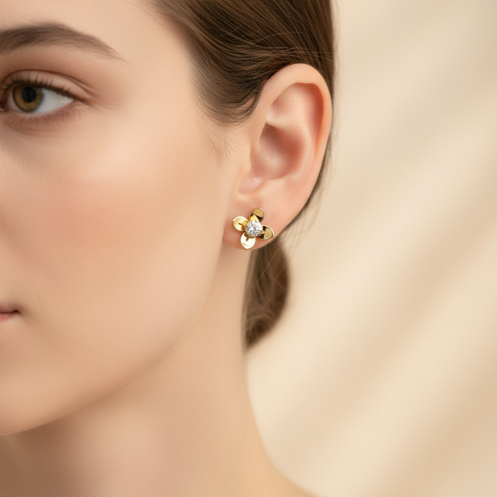 S925 Silver Round Diamond Floral Solitaire Stud Earrings S925 Silver Round Diamond Floral Solitaire Stud Earrings