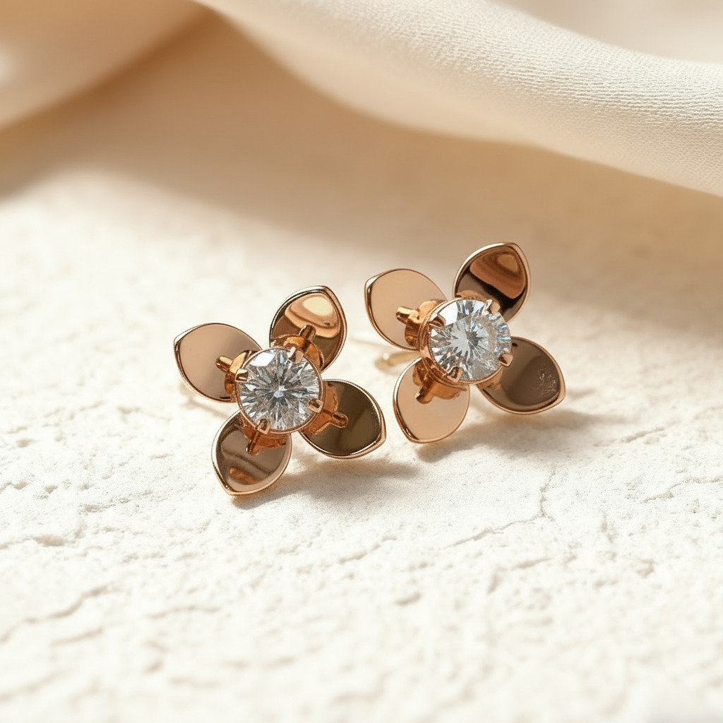 S925 Silver Round Diamond Floral Solitaire Stud Earrings S925 Silver Round Diamond Floral Solitaire Stud Earrings