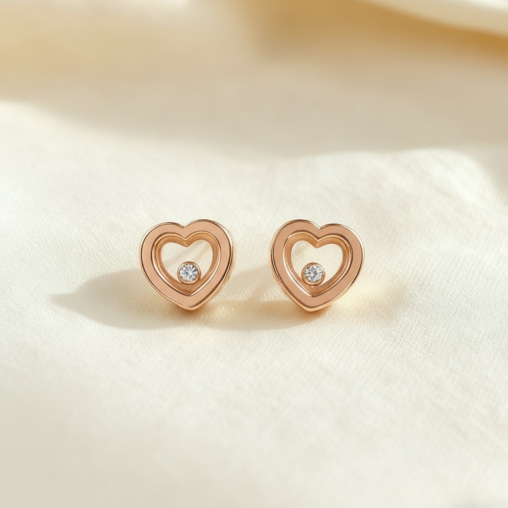 S925 Silver Heart Shape Dancing Diamonds Stud Earrings