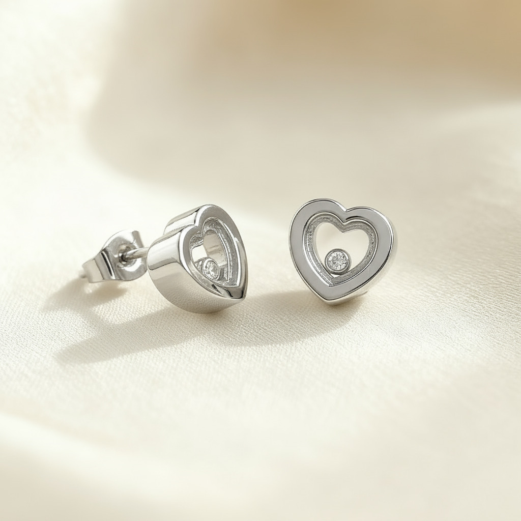 S925 Silver Heart Shape Dancing Diamonds Stud Earrings
