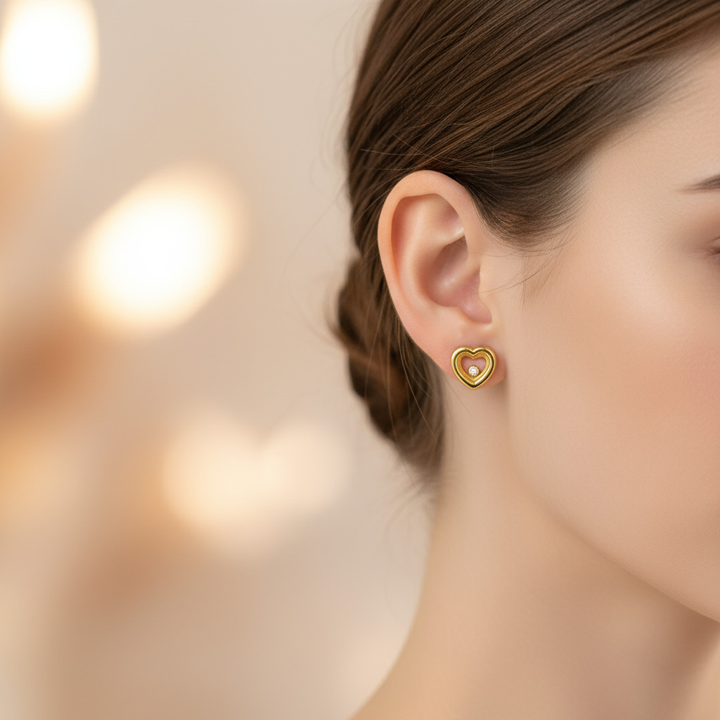 S925 Silver Heart Shape Dancing Diamonds Stud Earrings