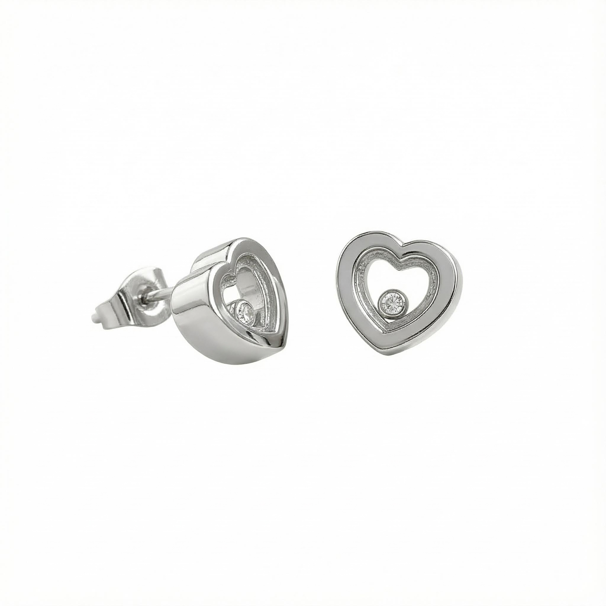S925 Silver Heart Shape Dancing Diamonds Stud Earrings