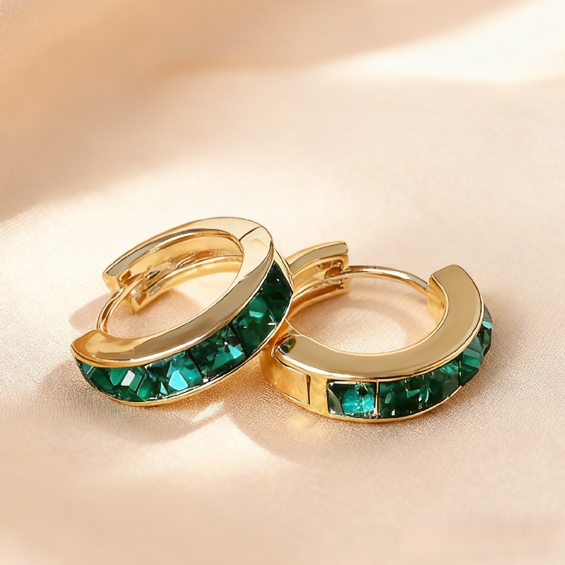 S925 Silver Emerald Princess Cut Channel Set Hoop Earrings S925 Silver Emerald Princess Cut Channel Set Hoop Earrings