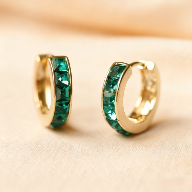 S925 Silver Emerald Princess Cut Channel Set Hoop Earrings S925 Silver Emerald Princess Cut Channel Set Hoop Earrings