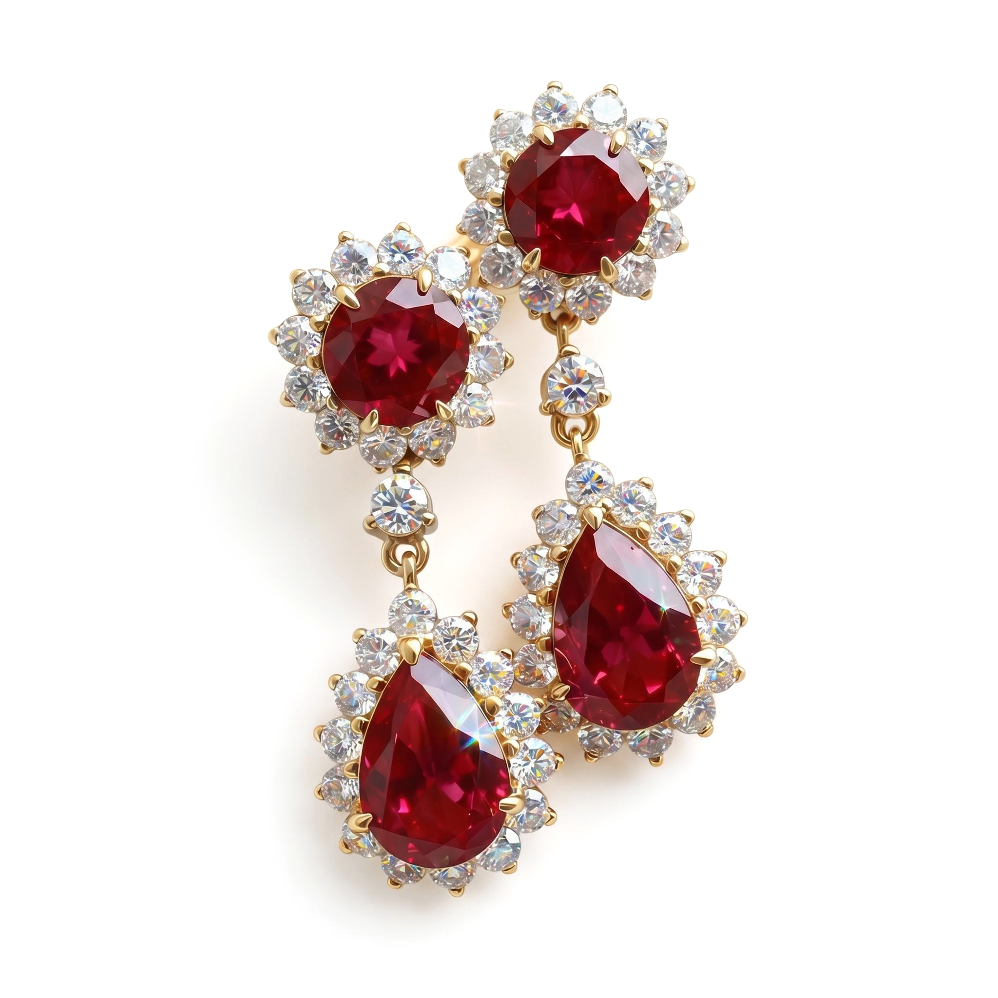 S925 Silver Ruby Round & Pear Cut Dangle Drop Earrings