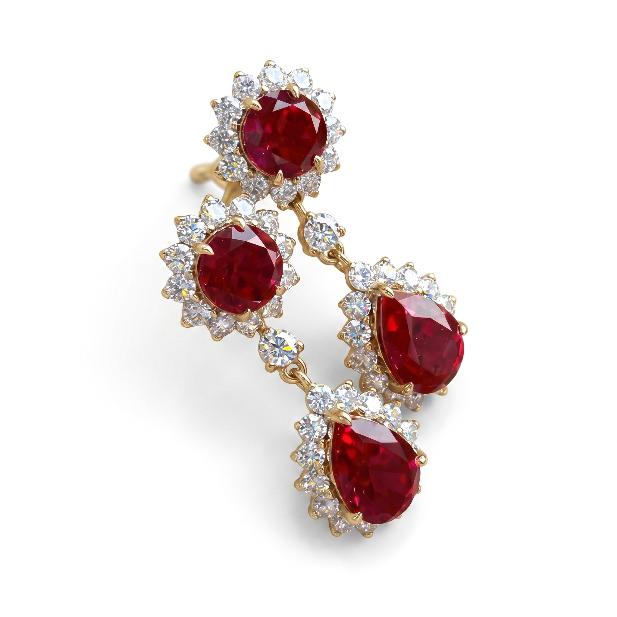 S925 Silver Ruby Round & Pear Cut Dangle Drop Earrings