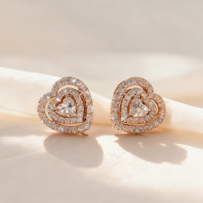 S925 Silver Heart Cut Diamond Stud Earrings