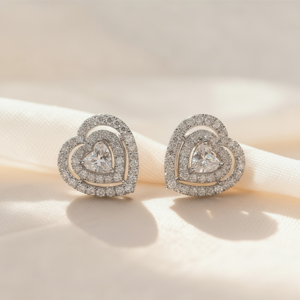 S925 Silver Heart Cut Diamond Stud Earrings