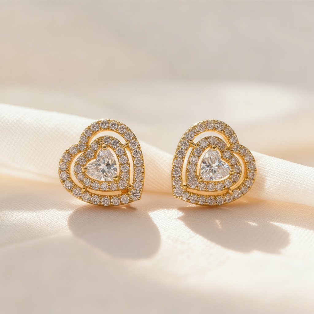 S925 Silver Heart Cut Diamond Stud Earrings