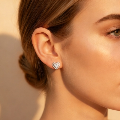 S925 Silver Heart Cut Diamond Stud Earrings