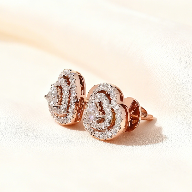 S925 Silver Heart Cut Diamond Stud Earrings
