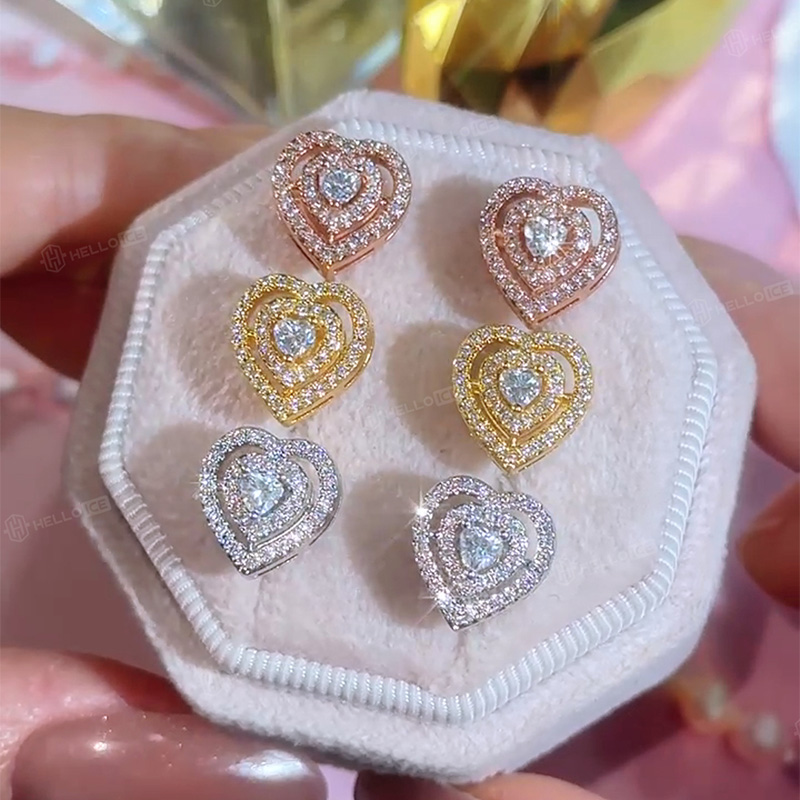 S925 Silver Heart Cut Diamond Stud Earrings