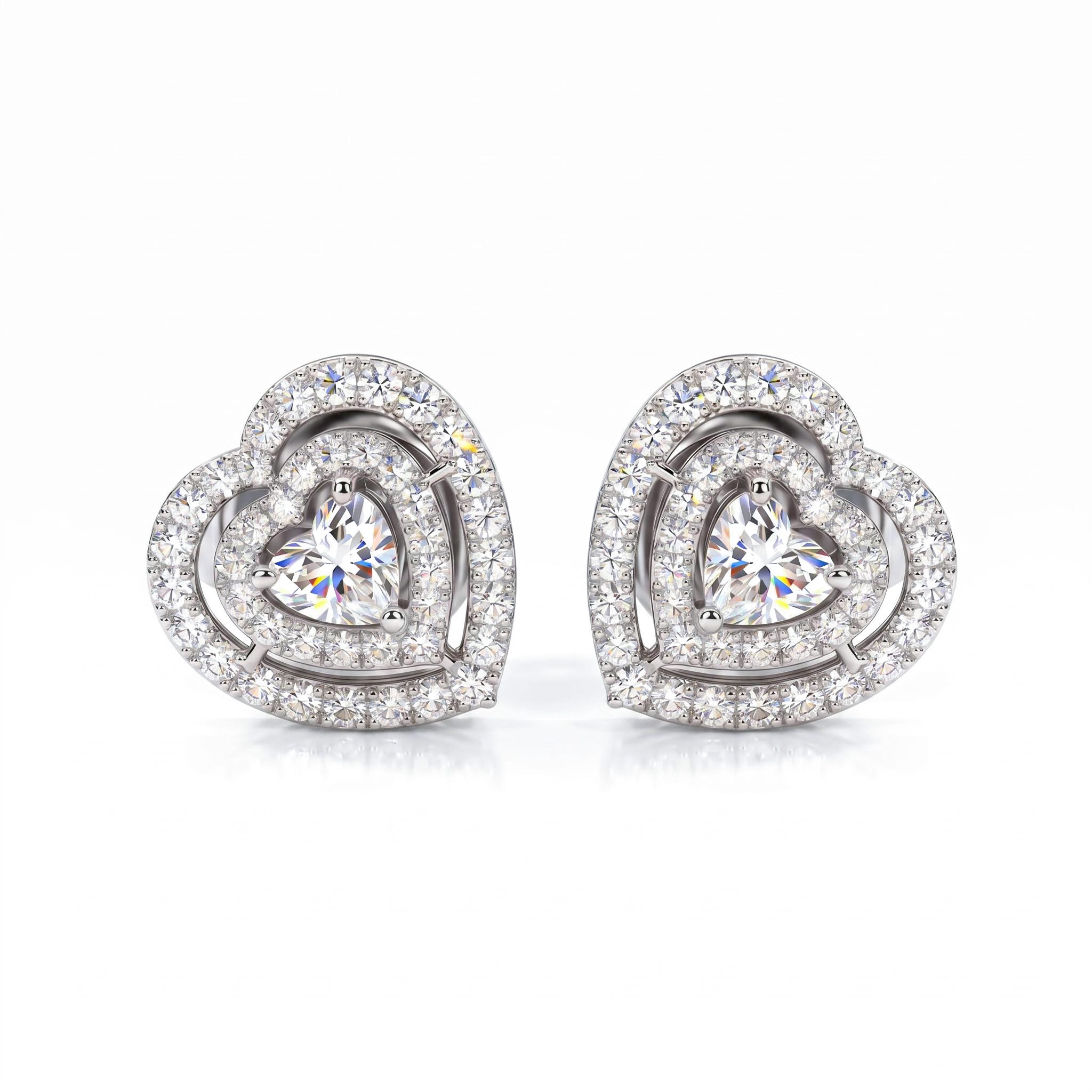 S925 Silver Heart Cut Diamond Stud Earrings